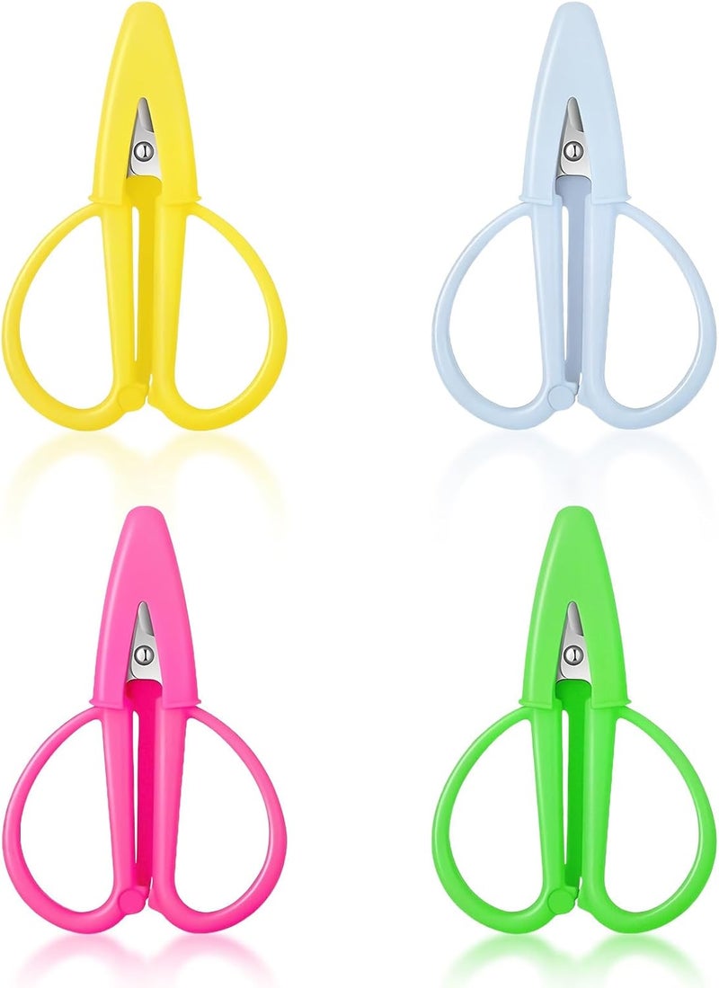 FLATRI 4 Pack Mini Scissors - Small Sharp Scissors All Purpose with Cover Tiny Detail Scissor for Travel Crafts Sewing Embroidery DIY (4 Colors) - Image 1